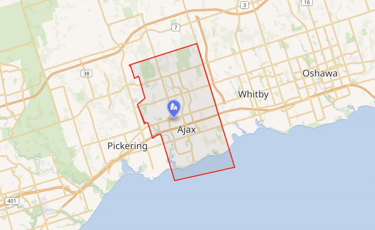 Ajax neighborhoods map - Hudson HVAC service area