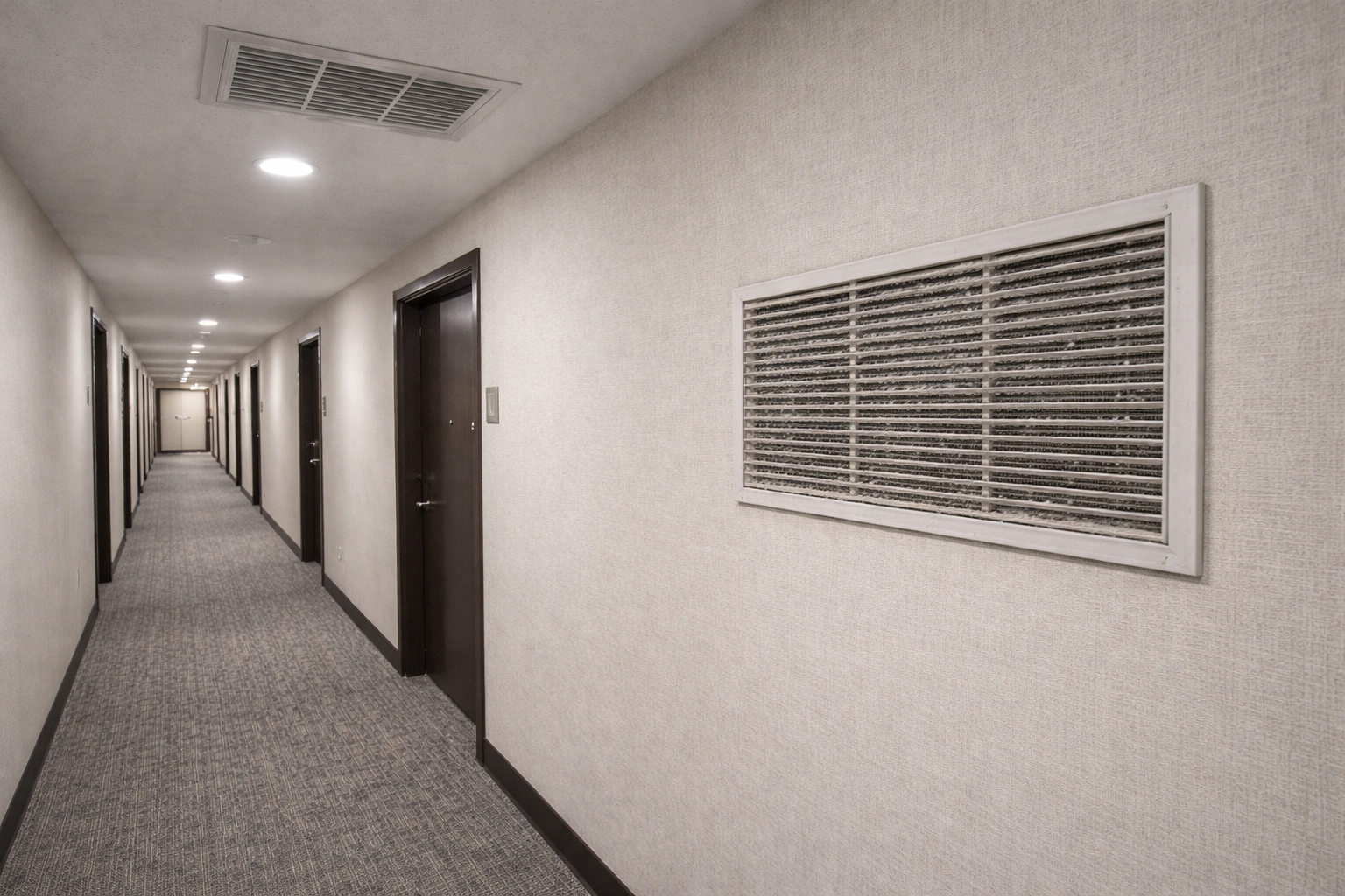 Dirty hallway grille requiring cleaning in Toronto condo