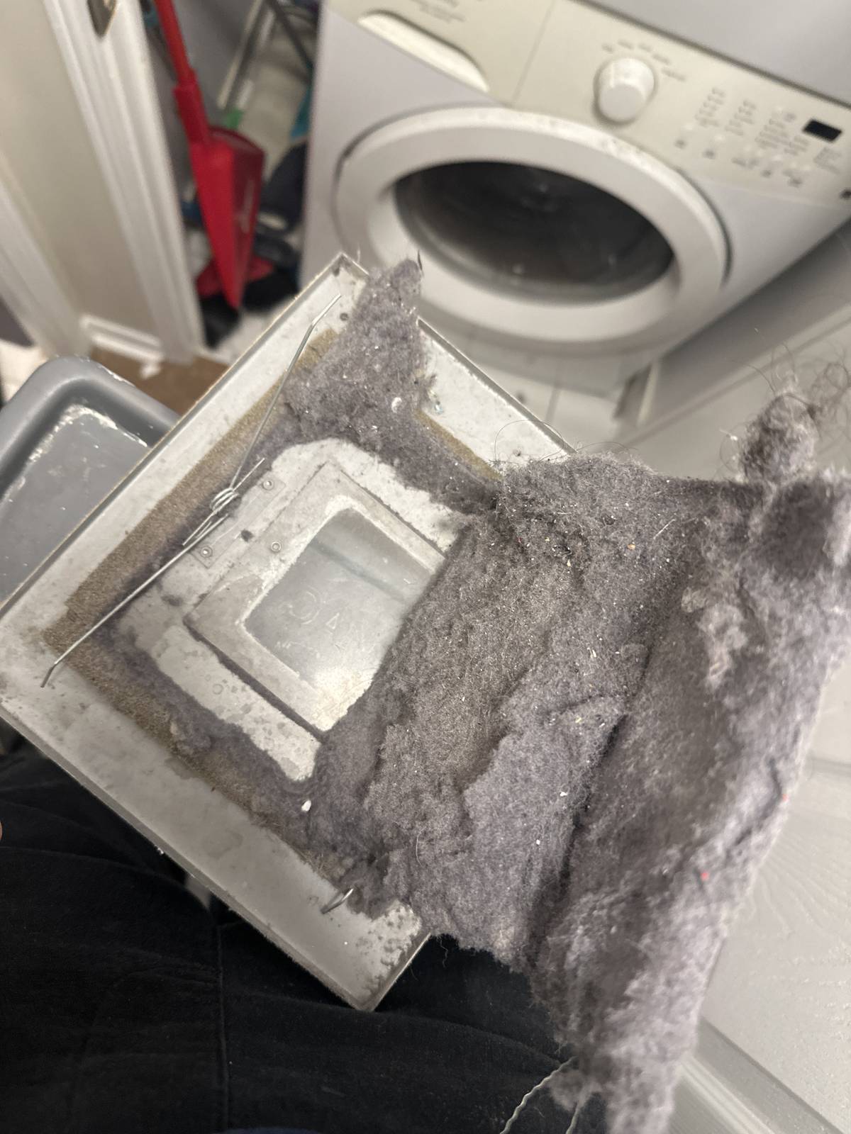 Dirty dryer vent showing lint buildup