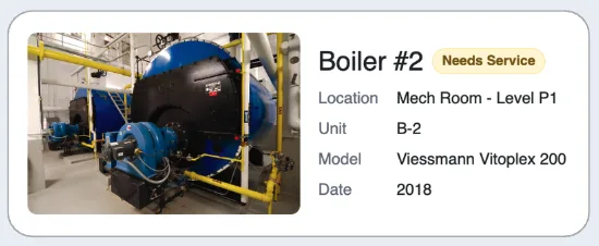 Boiler equipment tracking in Hudson dashboard