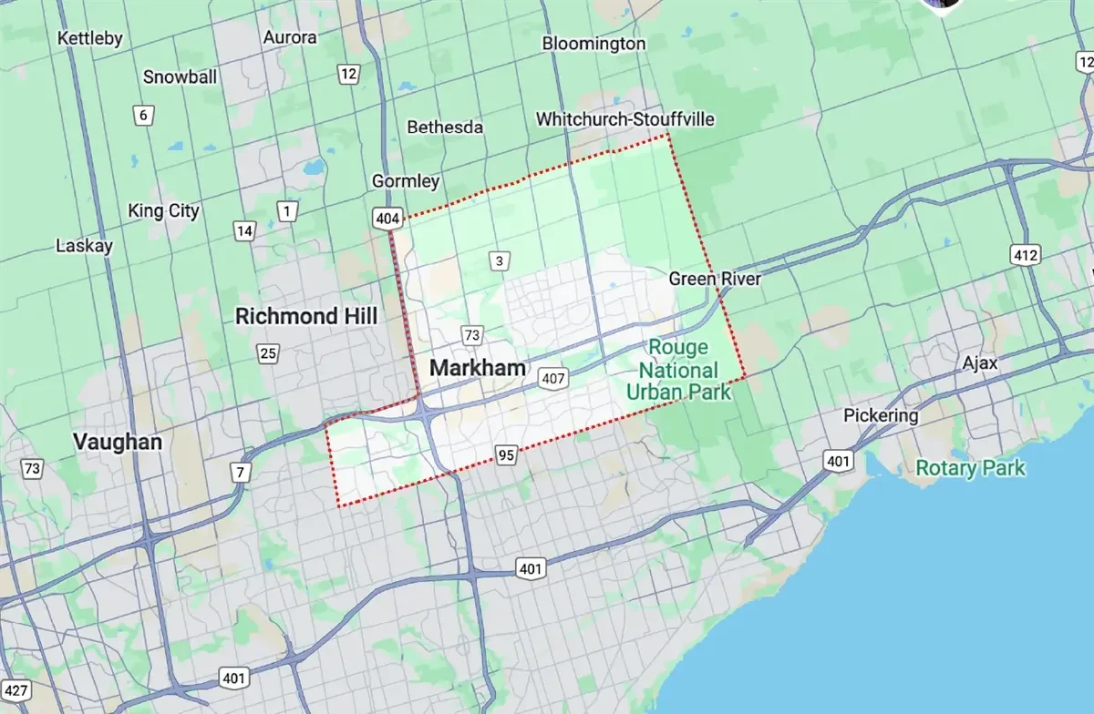 Markham neighborhoods map - Hudson HVAC service area