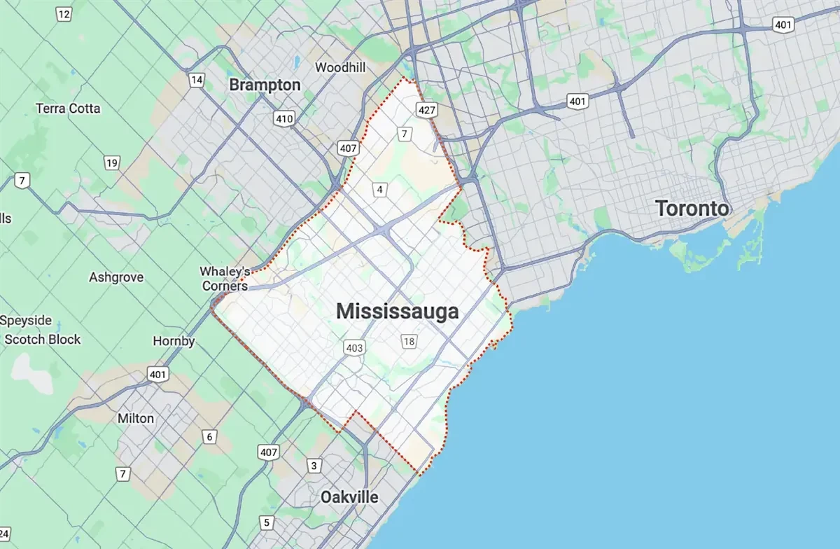 Mississauga neighborhoods map - Hudson HVAC service area