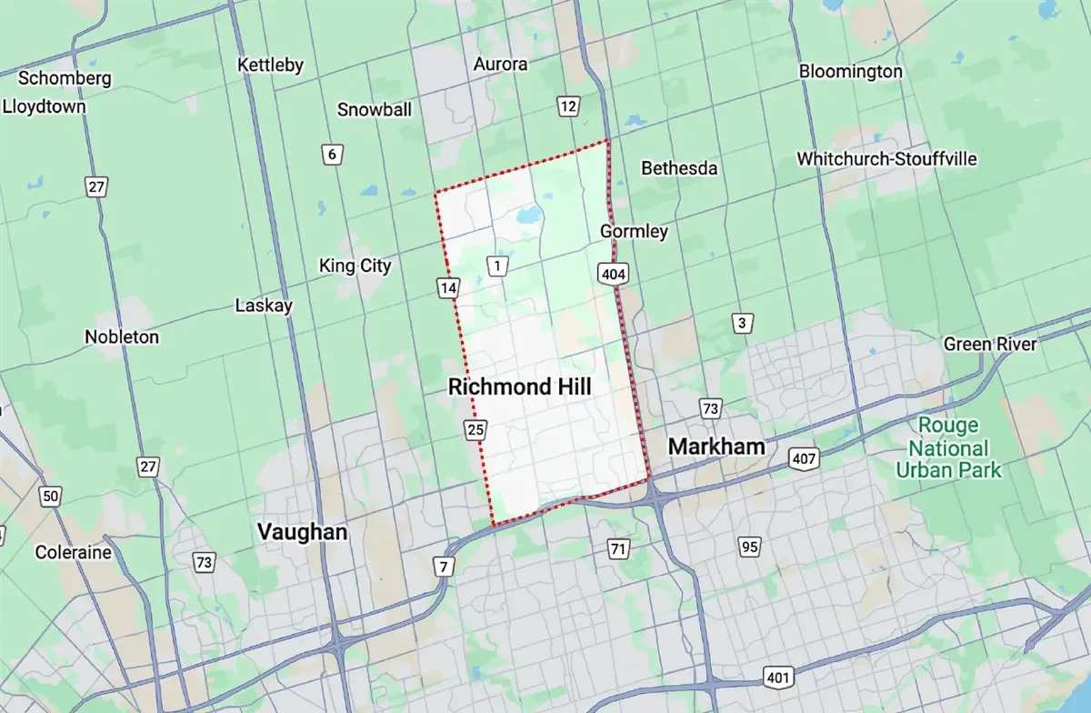 Richmond Hill neighborhoods map - Hudson HVAC service area